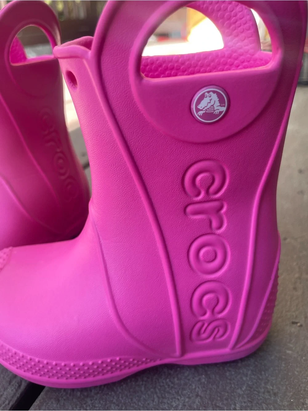 CROCS Toddler 7 Bright Pink Handle Rain Boots